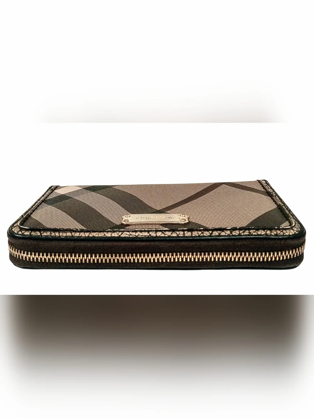 Burberry Smoke Check Stitch Small Zippy Wallet In Antique Gold - Picture 7 of 16